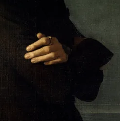 Portrett av Franz Liszt (1811-1886), ungarsk komponist og pianist (1839). Detalj av hendene. Maleri av Henri Lehmann (Karl Ernest (Ernst) Rudolf Heinrich Salem dit) (1814-1882). Paris, Musee Carnavalet.