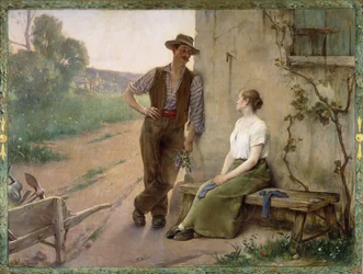 Bondepar i et gårdstun, 1889