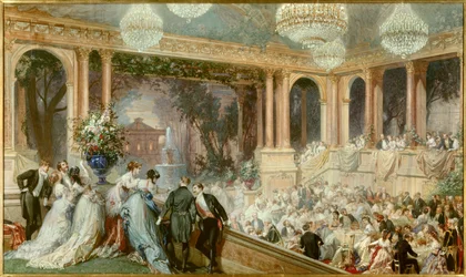 Middag gir til Tuileriene av Napoleon III. En mottakelse under det andre imperiet. Akvarell av Baron Henri Baron (1816-1885). 1800-tallet. Compiegne, Musee National Du Chateau