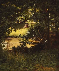 En sommerdag ved elven (olje på lerret)