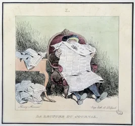 Leser avisen - i "" parisiske skisser" av Henri Monnier, red. Delpech, Paris