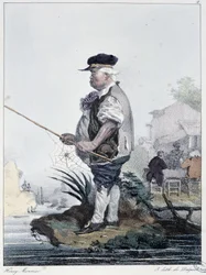 Mann som fisker:” Alle tar gleden der de finner ham”” - i “” Les pastemps”” av Henri Monnier, red. Delpech, Paris