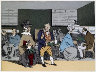 En time: besøk, lunsjsmaking, middagsinvitasjoner - i "" Administrative mores"" av Henri Monnier