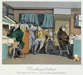 Ti og en halv time: åpning av skuffer og private samtaler - i "" Administrative mores"" av Henri Monnier