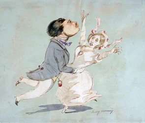 «Paret». Akvarell av Henri Monnier (1805–1877), fransk tegneserieskaper.