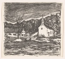 Kupert landskap med kirke Starnberger See (original tittel)