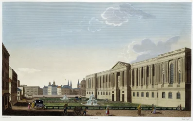 Colonnade of Louvre, rundt 1820 - i "" Views of Paris"" av Courvoisier