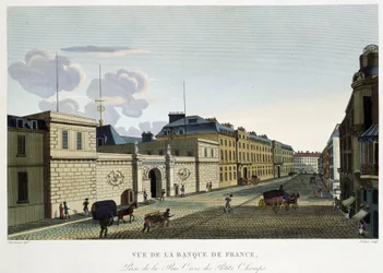 Utsikt over Banque de France - i "" Views of Paris"" av Courvoisier