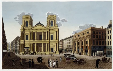Saint-Eustache-kirken, rundt 1820 - i ""Views of Paris"" av Courvoisier