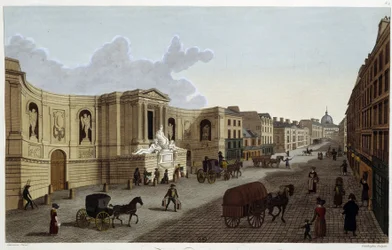 Fountain of the rue de Grenelle, ca 1820 i ""Views of Paris"" av Courvoisier 1827