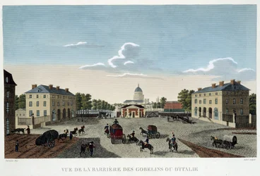 Gobelinene eller den italienske barrieren, rundt 1820 - i ""Views of Paris"" av Courvoisier