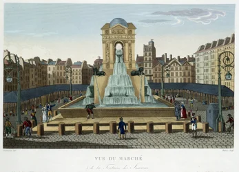 The Fountain of the Innocents, rundt 1820 - i ""Views of Paris"" av Courvoisier 1827