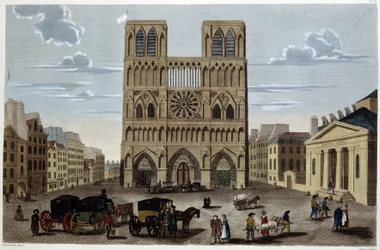 Forgården til Notre Dame - i "" Views of Paris" av Courvoisier