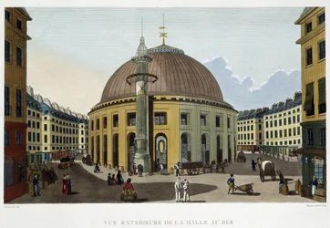 Utsiden av Halle au Blé - i "" Views of Paris" av Courvoisier