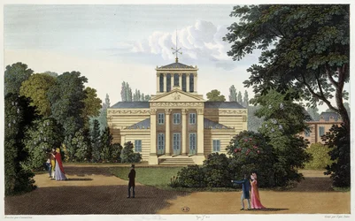 Paviljongen til Monceau-hagen. Gravering av Courvoisier