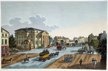 Utsikt over Barrière St Denis - i "" View of Paris, circa 1810: the Barriers of Paris"" av Courvoisier