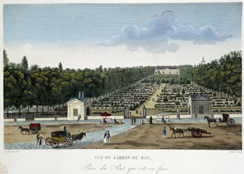 Utsikt over Jardin du Roi (plantehagen) tatt fra broen overfor - i "" Views of Paris"" av Courvoisier
