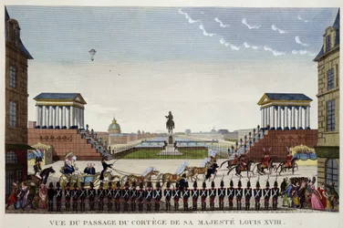 Utsikt over passasjen av kortegen til hans majestetiske Louis XVIII 3. mai