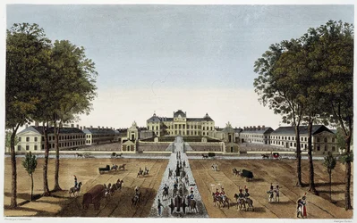 Utsikt over Royal Military School, utsikt fra Avenue Vaugirard, ca. 1820 - i ""Views of Paris"" av Courvoisier