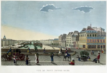 Utsikt over Notre-Dame-broen - i "" Views of Paris"" av Courvoisier