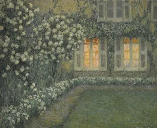 Postimpresjonisme: Le jardin blanc au crepuscule (Den hvite hagen i skumringen) av Le Sidaner, Henri (1862-1939)