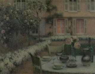 Bordet i den hvite hagen på Gerberoy, ca. 1900 (olje på lerret)