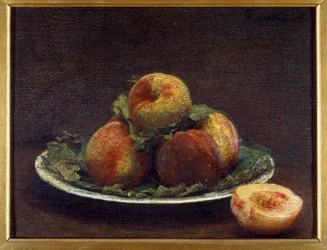 En tallerken med pecher Maleri av Henri Fantin Latour (Fantin-Latour