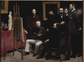 Et verksted på Batignolles (med flere portretter av kunstner) (olje på lerret