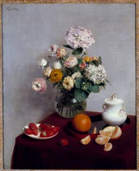 Sommerblomster og fruktmaleri av Henri Fantin Latour (Fantin-Latour