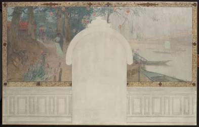 Skisse til Asnières rådhus: Vår. Seinen ved Asnières, ca. 1900 (olje på blekk på lerret)