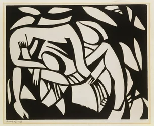 Wrestlers, ca. 1914 (linosnitt)