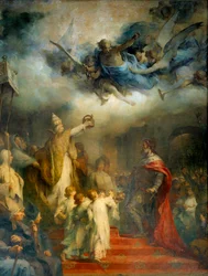 Pave Leo III kroner Karl den store til keiser av Vesten i Peterskirken i Roma i året åtte hundre på juledag. Maleri av Henry Leopold Levy (1840-1904)