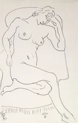 Naken kvinne i en lenestol, ca. 1922–24 (blyant på papir)