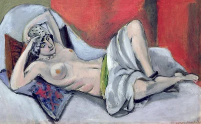 Liggende naken med draperi, ca. 1923–24 (olje på lerret)