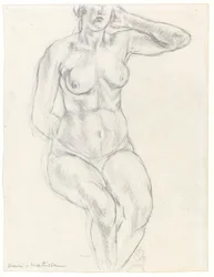 Sittende naken, ca. 1918 (grafitt og svart kritt på papir)