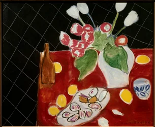 Tulipaner og østers på svart bakgrunn 1943