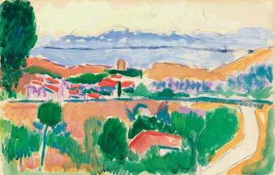 Utsikt over Collioure, ca. 1906–1907 (olje over kull på papir)