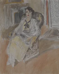Kvinne sittende i en lenestol, ca. 1922 (olje på lerret)