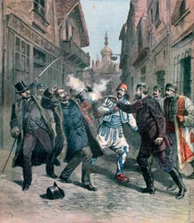 Attentatet på M. Beltchef i nærvær av herr Stambouloff, Bulgaria, 1891