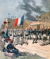 Inntreden av den franske hæren i Abomey, Dahomey, Afrika, 1892