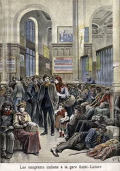 Italienske emigranter på stasjonen St. Lazarus (Saint Lazarus) (Saint Lazarus) - i «The Petity Journal», mars 1896