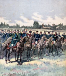 Militær gjennomgang med general Saussier og utenlandske militærattachéer, 14. juli 1891.
