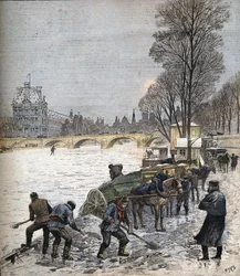 Paris under snøen i 1895 Liten avis fra 1895 (gravering)