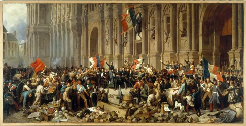 Lamartine nekter å heise det røde flagget foran Hôtel de Ville, cirka 1848 (olje på lerret)