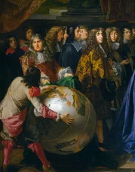 Jordklode, detalj av Jean-Baptiste Colbert som presenterer medlemmer av Royal Academy of Sciences til Louis XIV i 1667, olje på lerret av Henri Testelin (1616-1695), cm 348x590, Frankrike