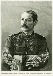 Oberstløytnant Joseph Gallieni (1849-1916). Gravering av Thiriat, for å illustrere historien To kampanjer i Fransk Sudan