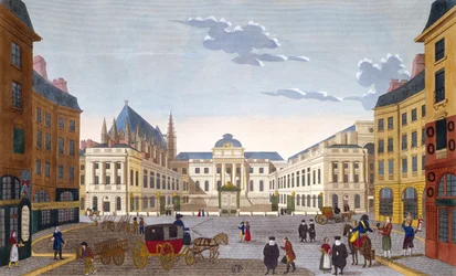 The Palais de Justice, ca. 1815-20 (fargegravering)