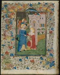 Besøket: Blad fra en timebok (5 av 6 utskårne blader)