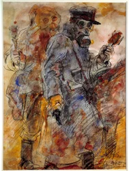Første verdenskrig: Grenadier (granatkaster) (WWI: Pomegranate throwers) - Tegning av Henri de Groux (Henry de Groux) (1866/1867-1930)