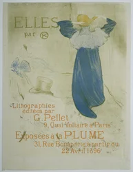 Plakat for utstillingen av serien Elles van Toulouse-Lautrec ved la Plume De av Toulouse-Lautrec. Litografier utgitt av G. Pellet 9, Quai Voltaire i Paris. Utstilt på La Plume 31, Rue Bonaparte, fra 22. april 1896 (tittel på objekt)